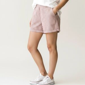 MNG Mango Seersucker Shorts Nantucket red Cream Striped Women’s M Cotton Preppy